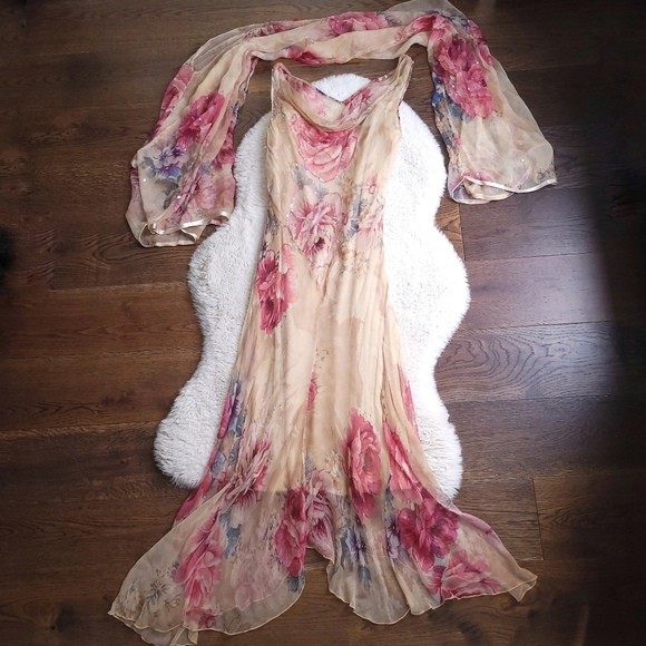 Vintage Dresses & Skirts - Vintage 90s Rene Dehry Paris French Fairycore Romantic Floral Maxi Slip Dress